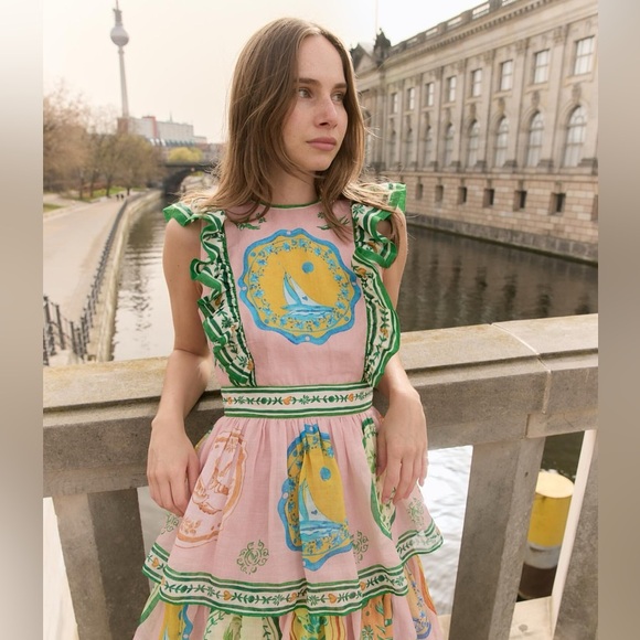 ALEMAIS PORCELAIN FRILL MIDI DRESS - Picture 4 of 12